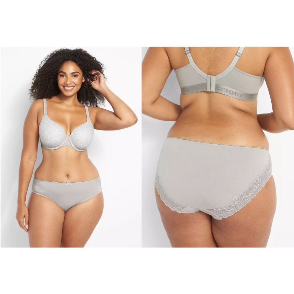 NEW Lane Bryant Cacique Cotton Hipster Panty Lace Back Gray Plus Size 22/24